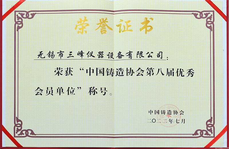 荣获“中国铸造协会第八届优秀会员单位”称号